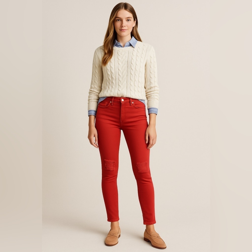 7 For All Mankind The Skinny Distressed Red Jeans – Size 26